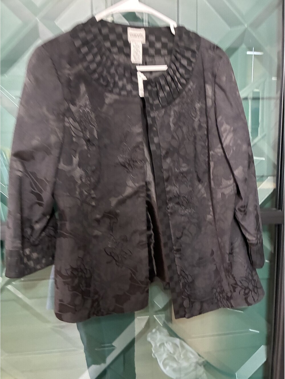 Chico's Black Jacquard Ladies Open Front Blazer - Size 1
